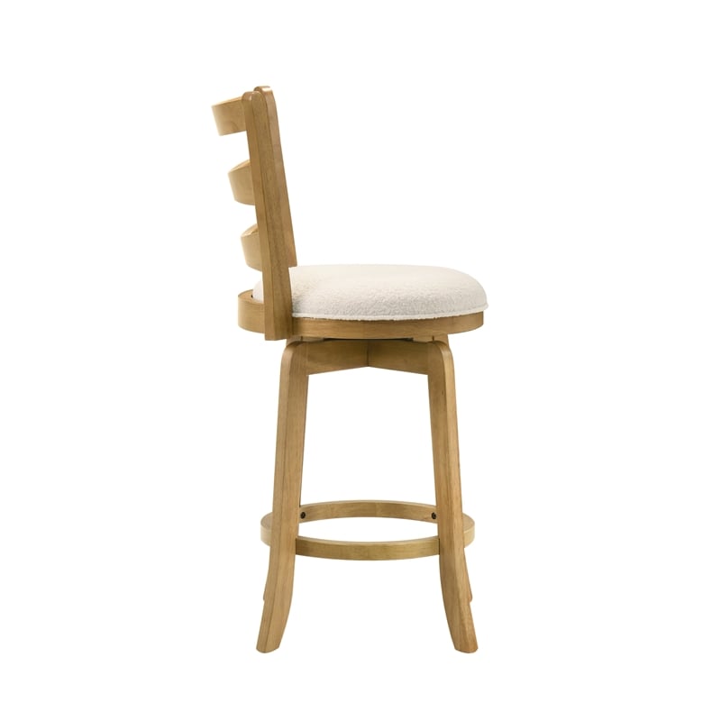 Melindra Swivel Wood Counter Height Bar Stool in Amber/White Boucle- Set of 3