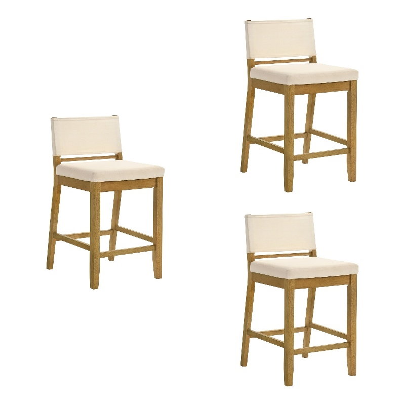 Yaneli Counter Height Bar Stool in Amber Glow with White Fabric Seat - Set of 3