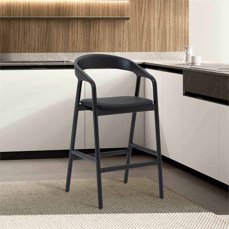 Apache Black Oak Wood and Faux Leather Counter Stool