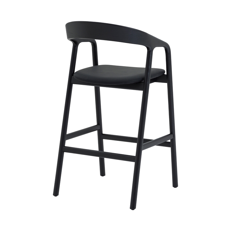 Apache Black Oak Wood and Faux Leather Counter Stool