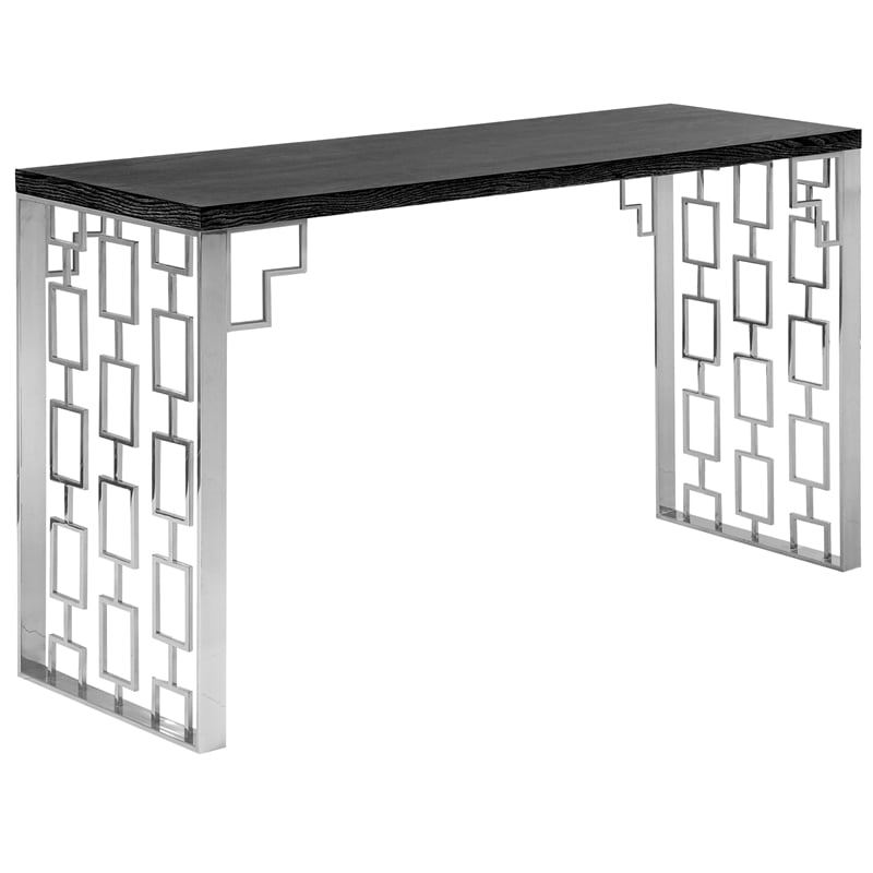 Armen Living Skyline Modern Wood & Stainless Steel Console in Charcoal/Gray