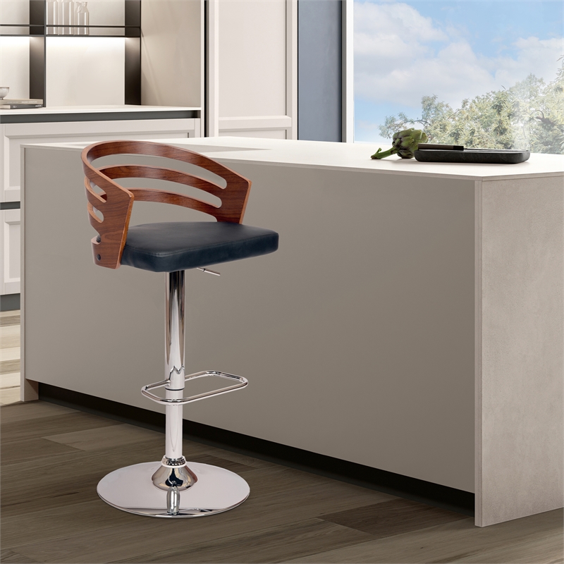 Armen Living Adele Modern Faux Leather Swivel Barstool in Black