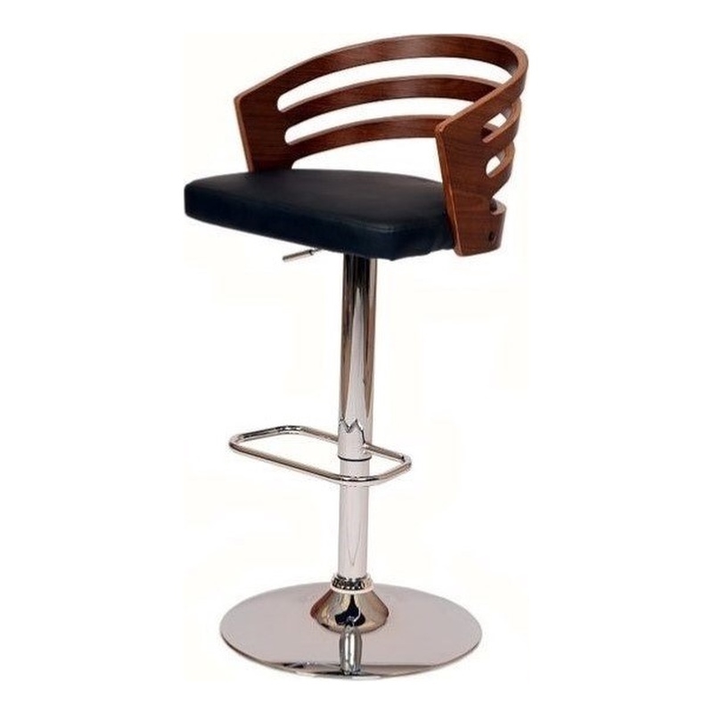 Armen Living Adele Modern Faux Leather Swivel Barstool in Black