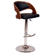 Armen Living Malibu Modern Leather & Metal Swivel Barstool in Black/Walnut