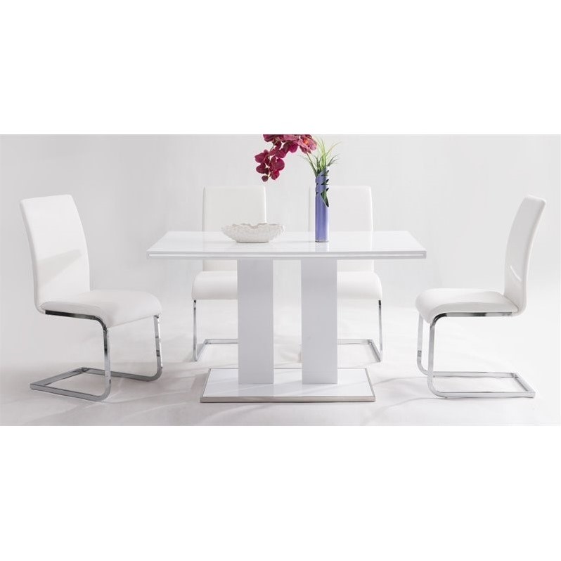Armen Living Amanda Contemporary / Modern Metal Dining Table in White