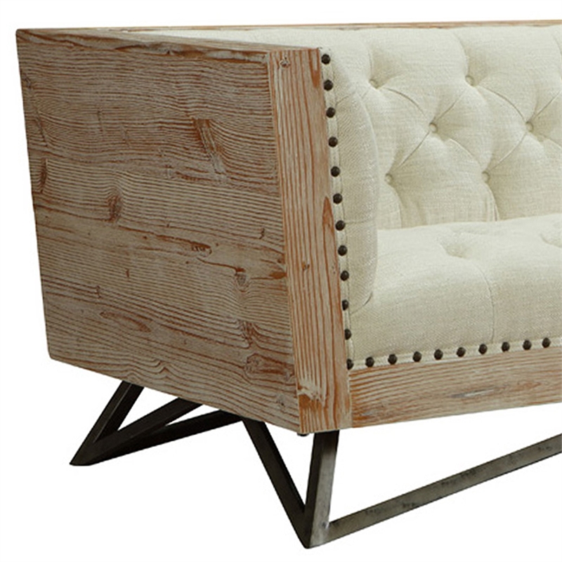 Armen Living Regis Tufted Upholstered Modern Leather Sofa in Cream