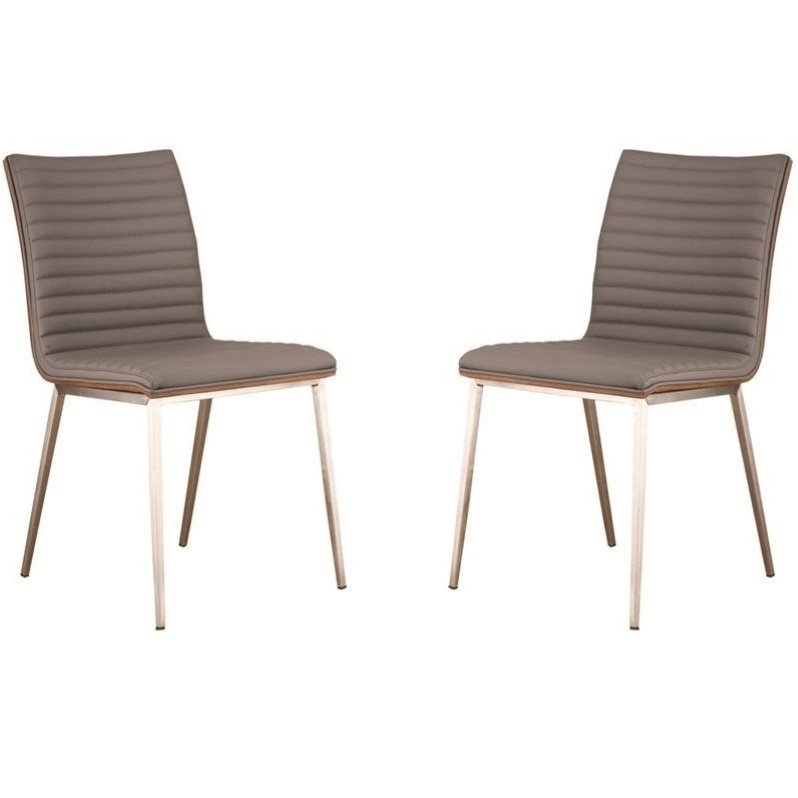 Armen Living Cafe Upholstered Modern Faux Leather Dining Chair in Gray