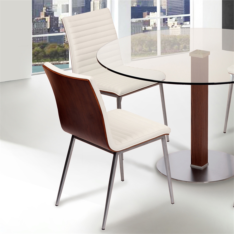 Armen Living Cafe Upholstered Modern Faux Leather Dining Chair in White