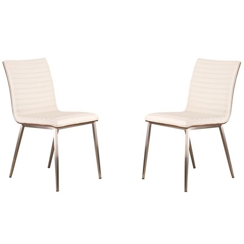 Armen Living Cafe Upholstered Modern Faux Leather Dining Chair in White