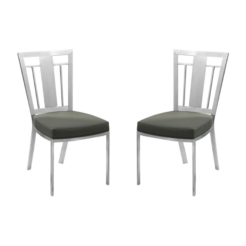 Armen Living Cleo Upholstered Modern Faux Leather & Steel Dining Chair in Gray