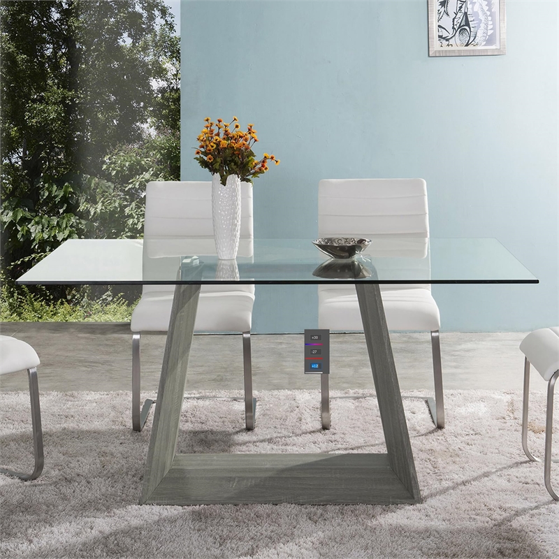 Armen Living Bravo Contemporary Glass & Wood Dining Table in Brown/Clear