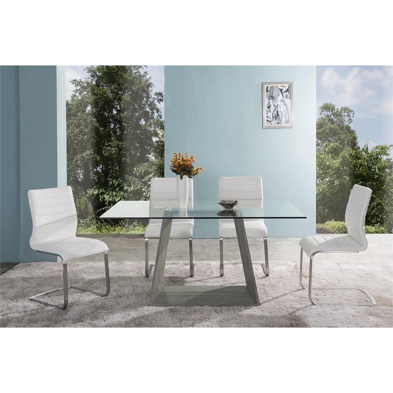 Armen Living Bravo Contemporary Glass & Wood Dining Table in Brown/Clear