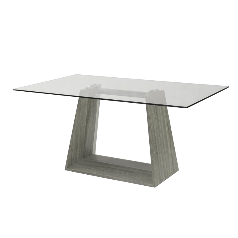 Armen Living Bravo Contemporary Glass & Wood Dining Table in Brown/Clear