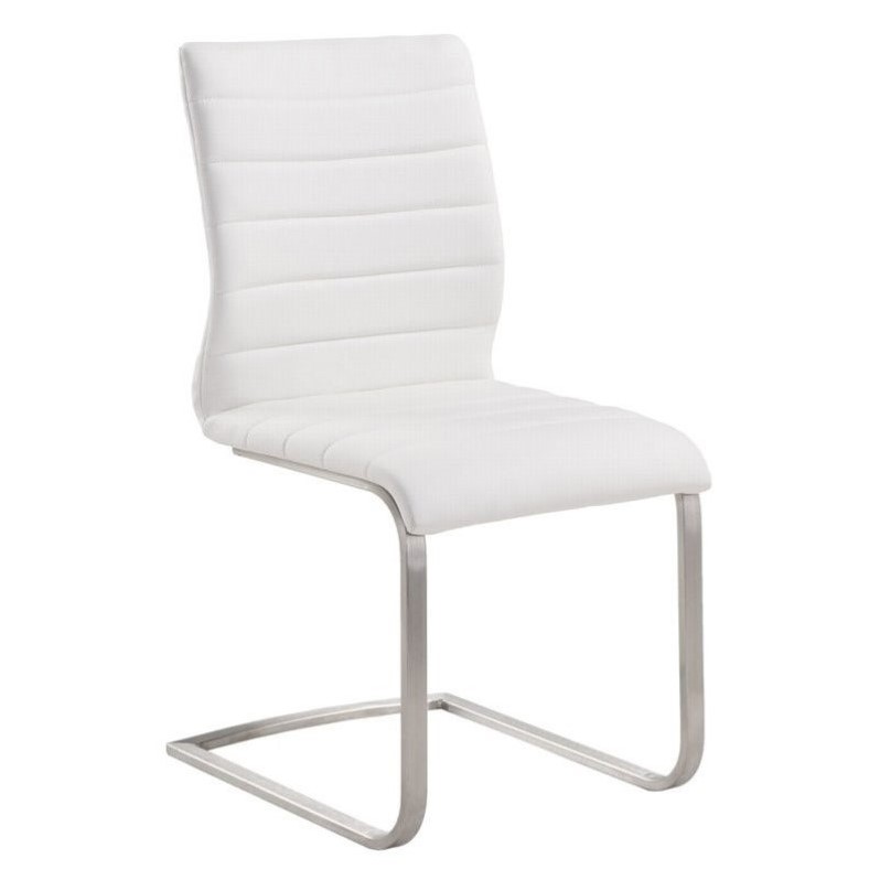 Armen Living Fusion Modern Faux Leather Dining Chai in White