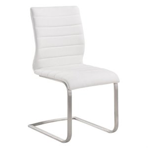Armen Living Fusion Modern Faux Leather Dining Chai in White