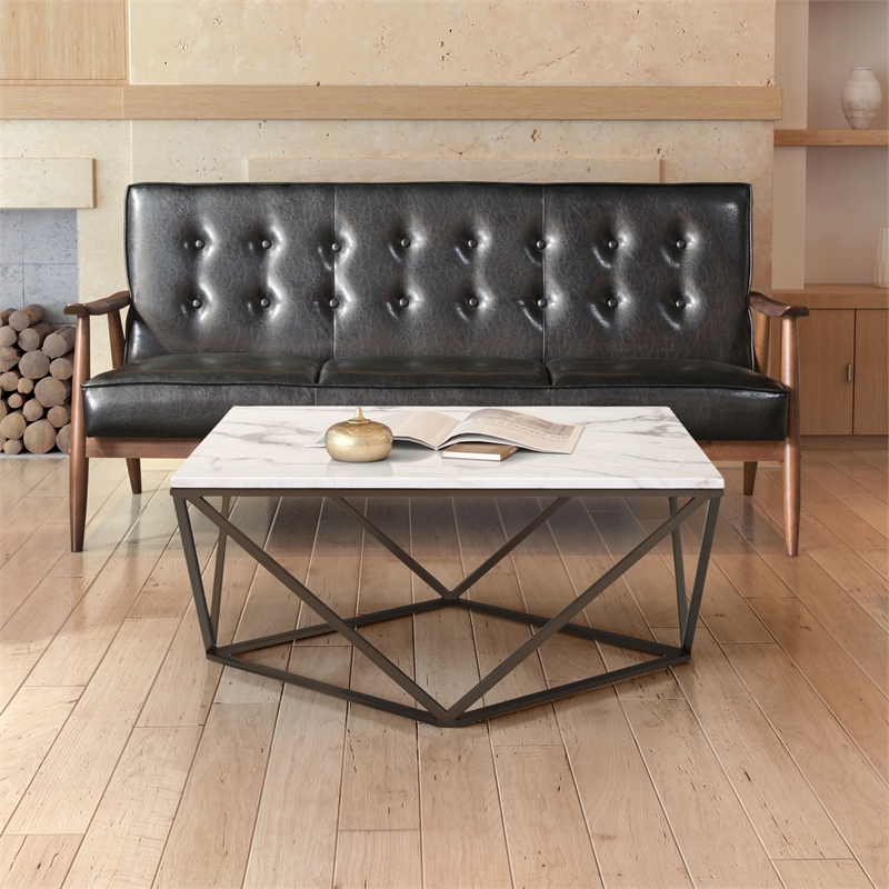 ZUO Tintern Faux Marble Top Coffee Table in White/Bronze