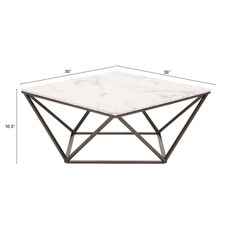ZUO Tintern Faux Marble Top Coffee Table in White/Bronze
