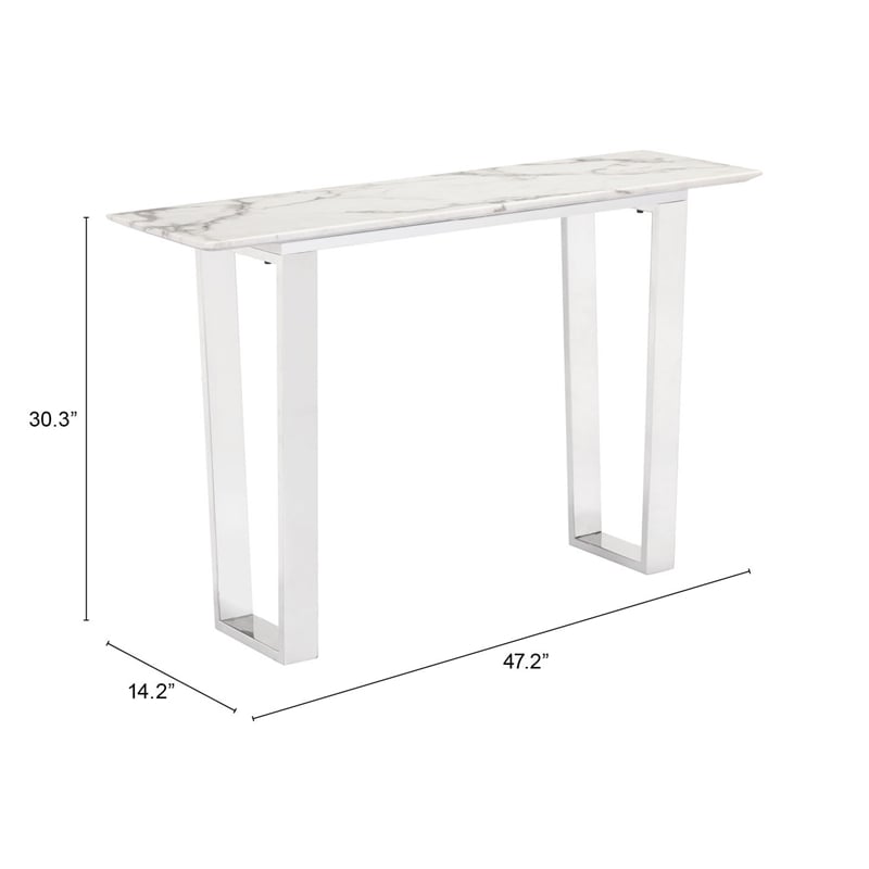 ZUO Atlas Console Table in Stone and Stainless Steel