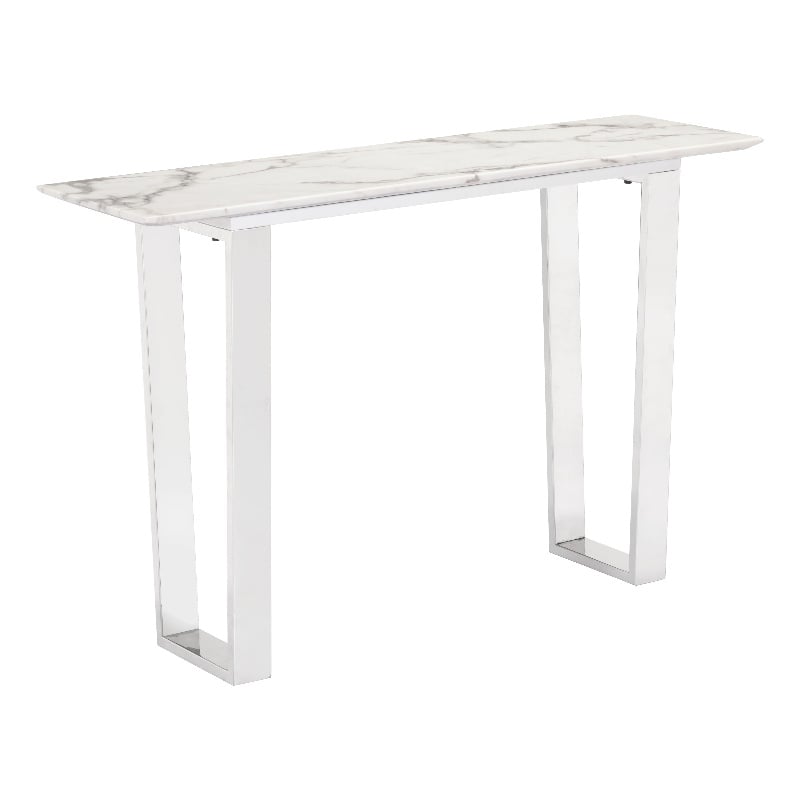 ZUO Atlas Console Table in Stone and Stainless Steel