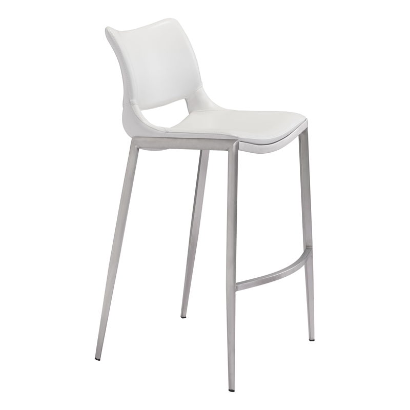 ZUO Ace Silver Faux Leather Upholstered Barstool (Set of 2) White & Silver