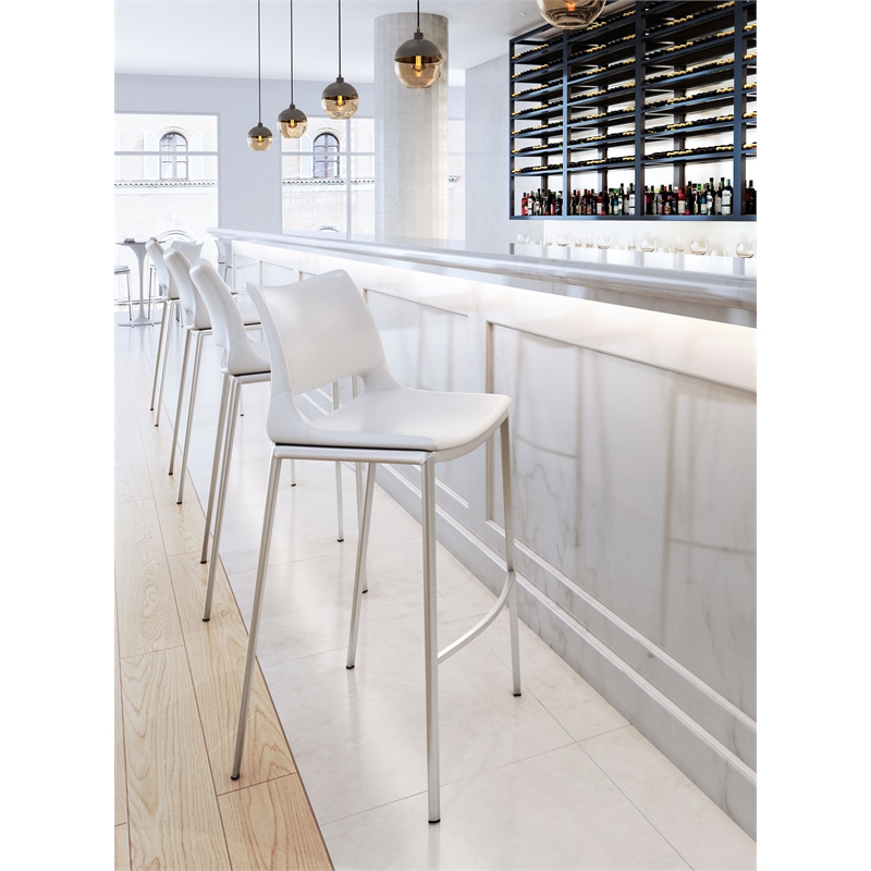 ZUO Ace Silver Faux Leather Upholstered Barstool (Set of 2) White & Silver