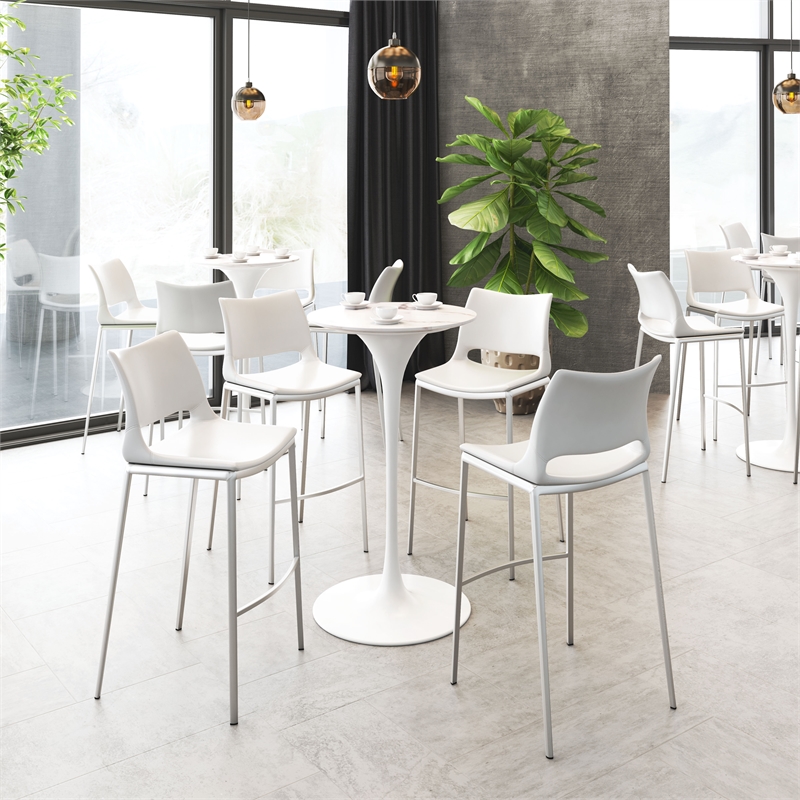 ZUO Ace Silver Faux Leather Upholstered Barstool (Set of 2) White & Silver