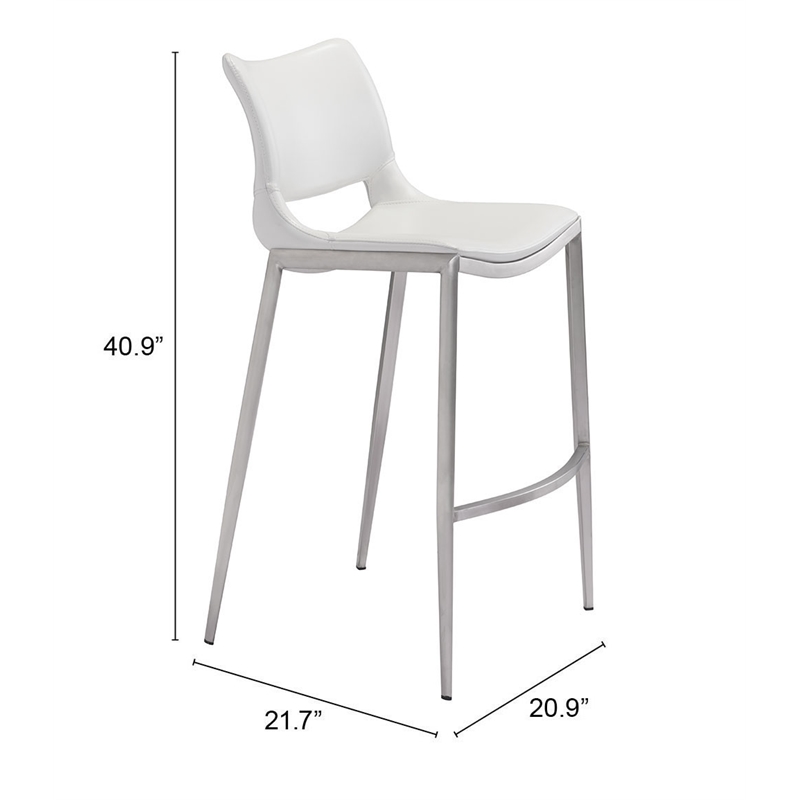ZUO Ace Silver Faux Leather Upholstered Barstool (Set of 2) White & Silver