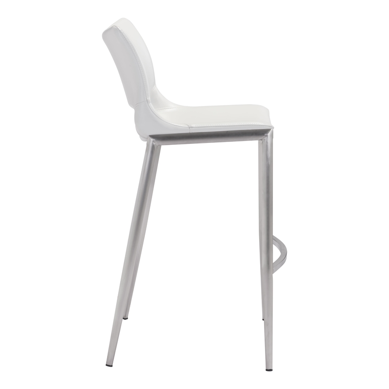 ZUO Ace Silver Faux Leather Upholstered Barstool (Set of 2) White & Silver
