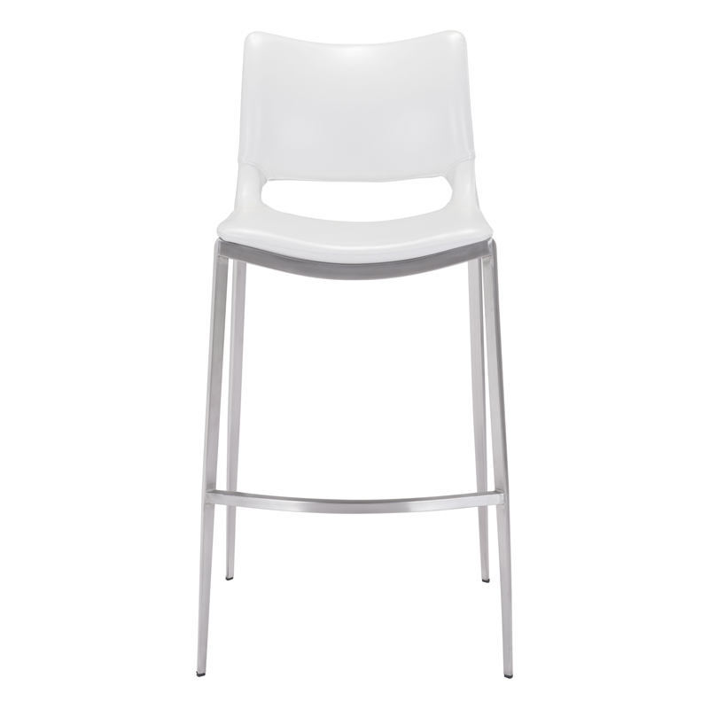 ZUO Ace Silver Faux Leather Upholstered Barstool (Set of 2) White & Silver