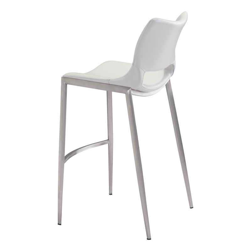 ZUO Ace Silver Faux Leather Upholstered Barstool (Set of 2) White & Silver