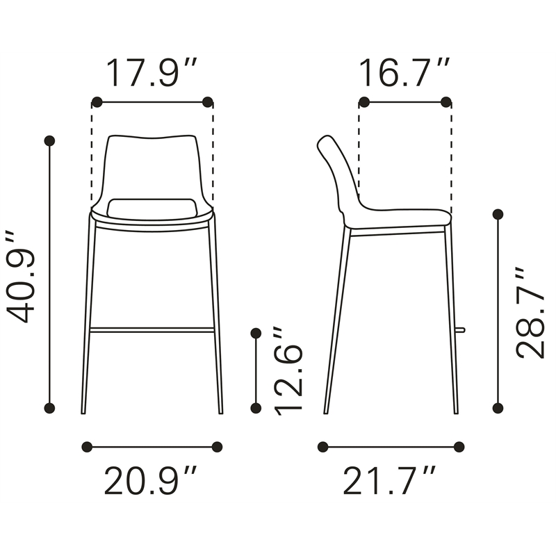ZUO Ace Silver Faux Leather Upholstered Barstool (Set of 2) White & Silver