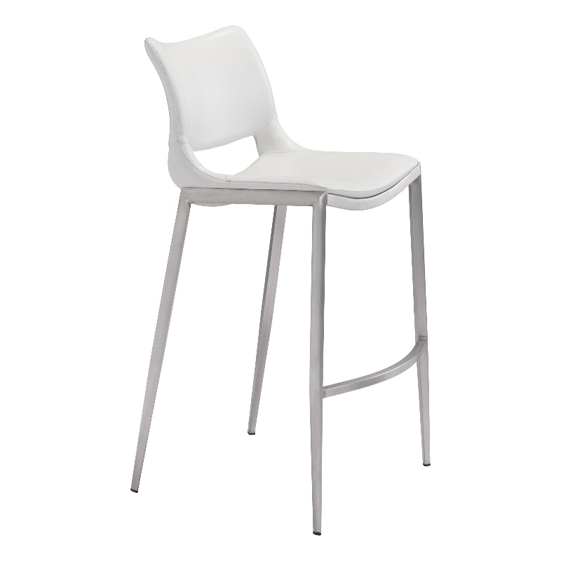 ZUO Ace Silver Faux Leather Upholstered Barstool (Set of 2) White & Silver