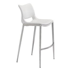 ZUO Ace Silver Faux Leather Upholstered Barstool (Set of 2) White & Silver