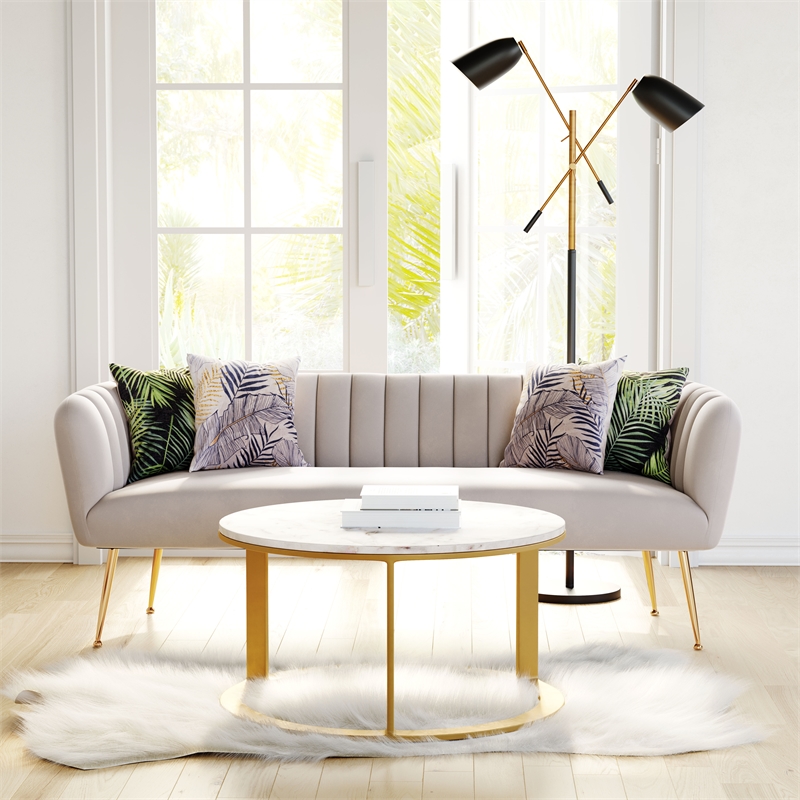 ZUO Deco Modern Polyester Velvet Upholstered Sofa in Beige & Gold