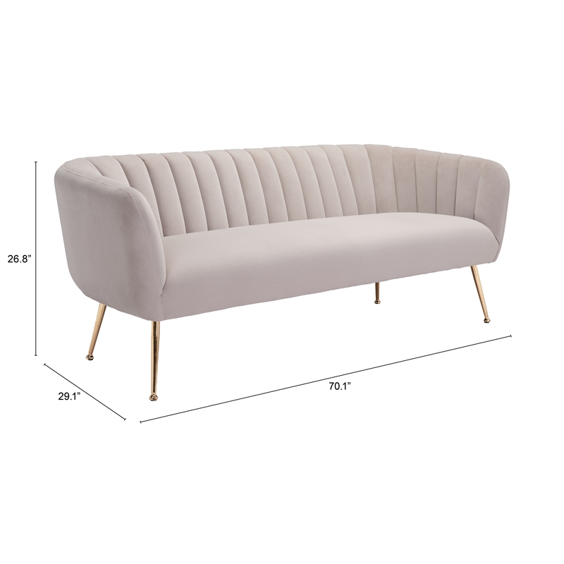ZUO Deco Modern Polyester Velvet Upholstered Sofa in Beige & Gold