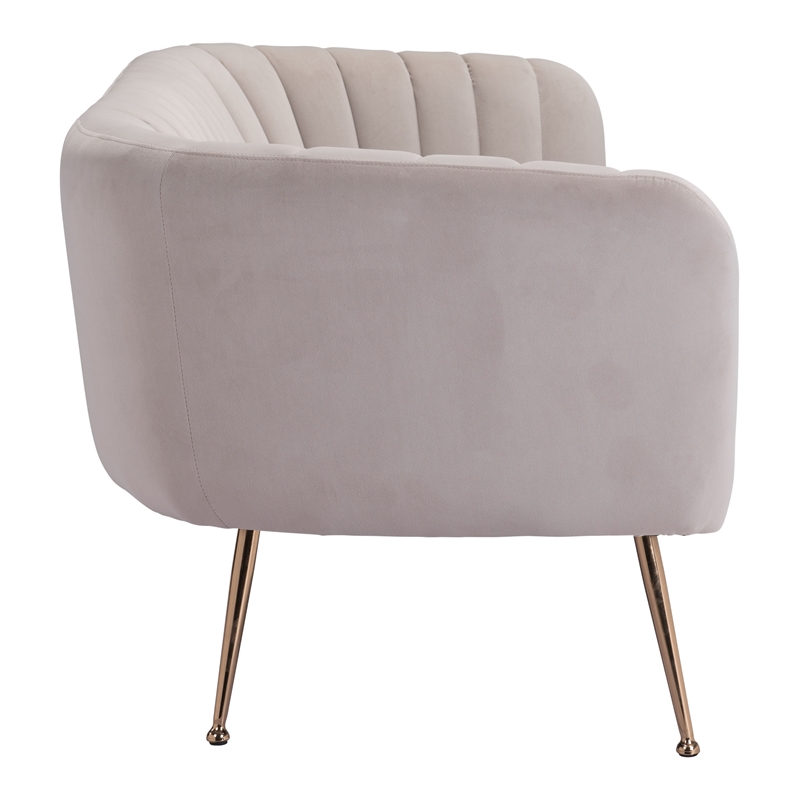 ZUO Deco Modern Polyester Velvet Upholstered Sofa in Beige & Gold