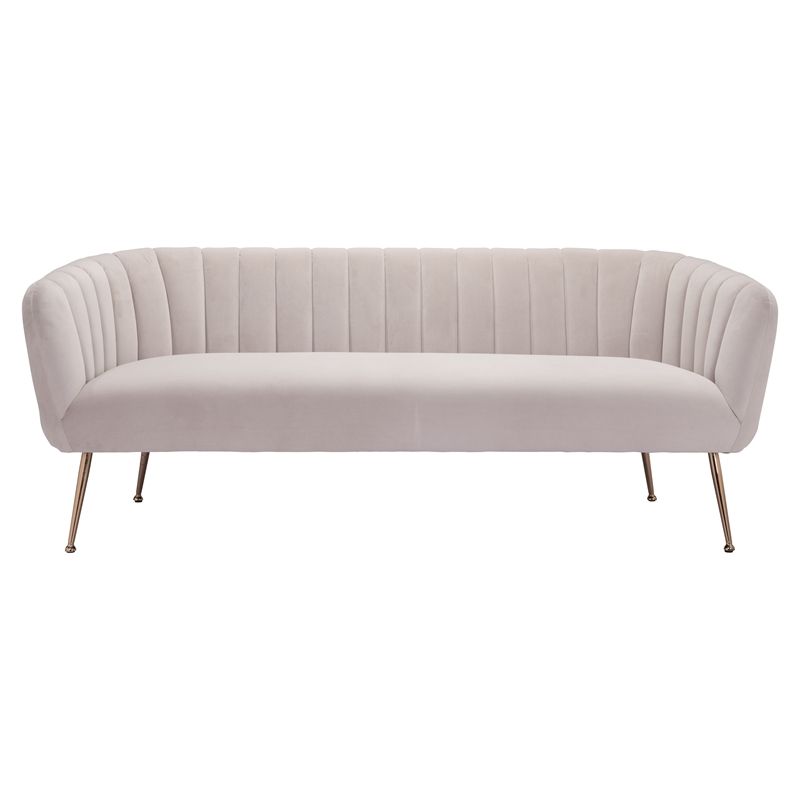ZUO Deco Modern Polyester Velvet Upholstered Sofa in Beige & Gold