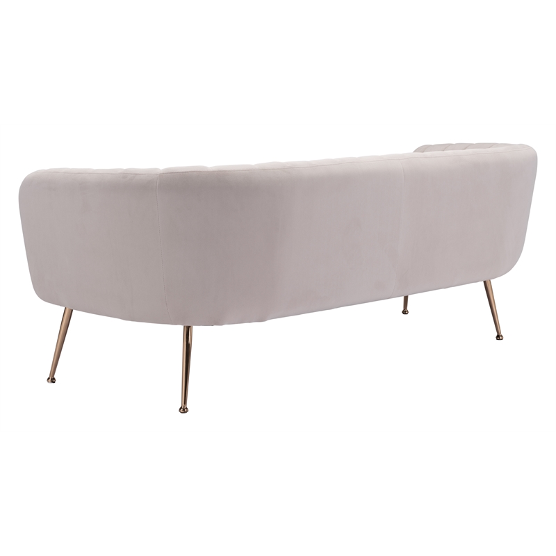 ZUO Deco Modern Polyester Velvet Upholstered Sofa in Beige & Gold
