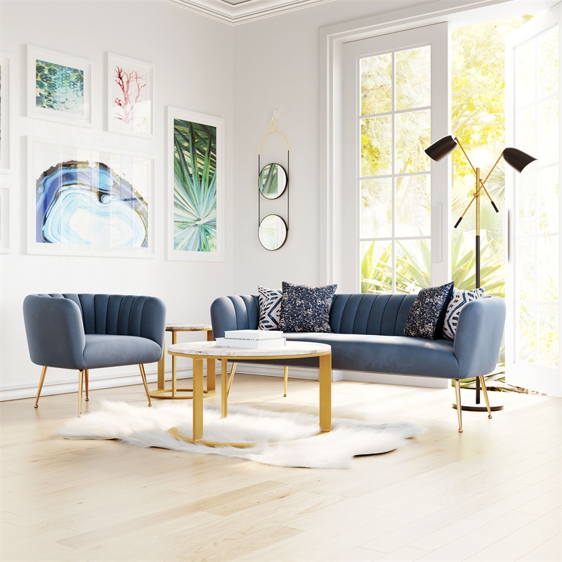 ZUO Deco Modern Polyester Velvet and Stainless Steel Sofa in Gray & Gold