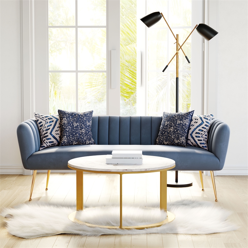 ZUO Deco Modern Polyester Velvet and Stainless Steel Sofa in Gray & Gold