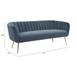 ZUO Deco Modern Polyester Velvet and Stainless Steel Sofa in Gray & Gold