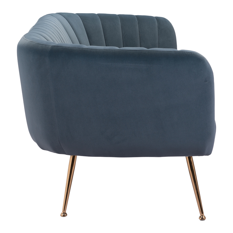 ZUO Deco Modern Polyester Velvet and Stainless Steel Sofa in Gray & Gold