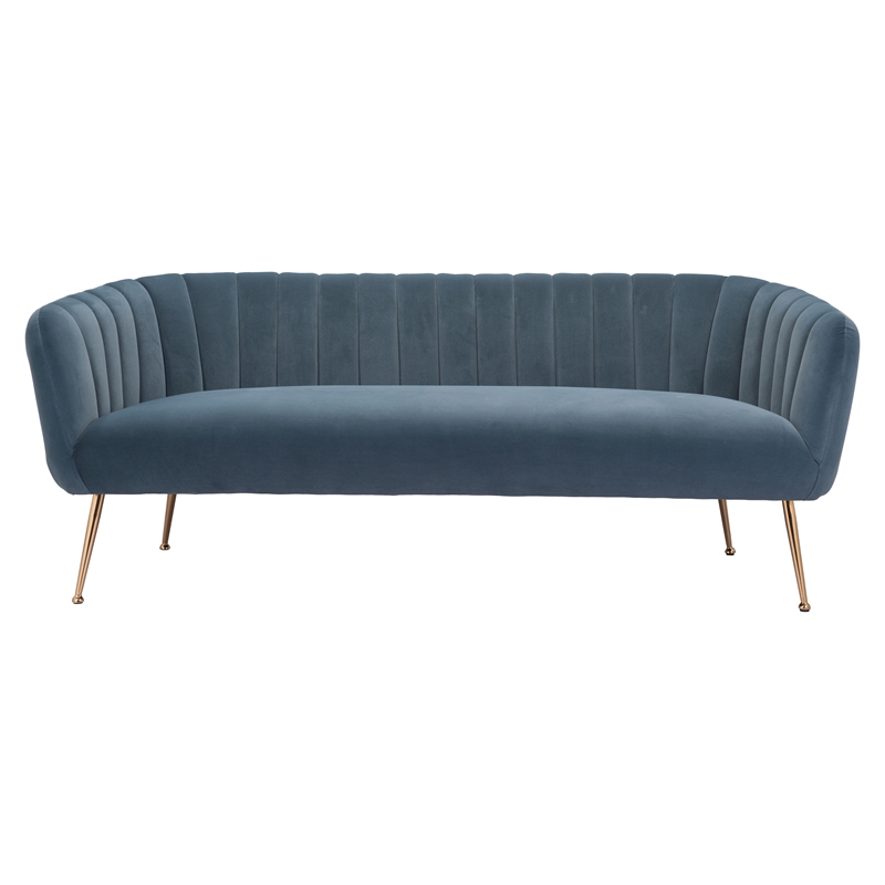 ZUO Deco Modern Polyester Velvet and Stainless Steel Sofa in Gray & Gold