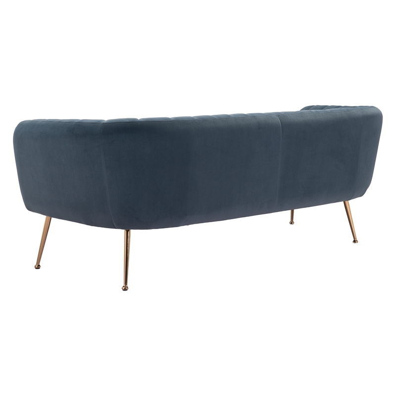 ZUO Deco Modern Polyester Velvet and Stainless Steel Sofa in Gray & Gold
