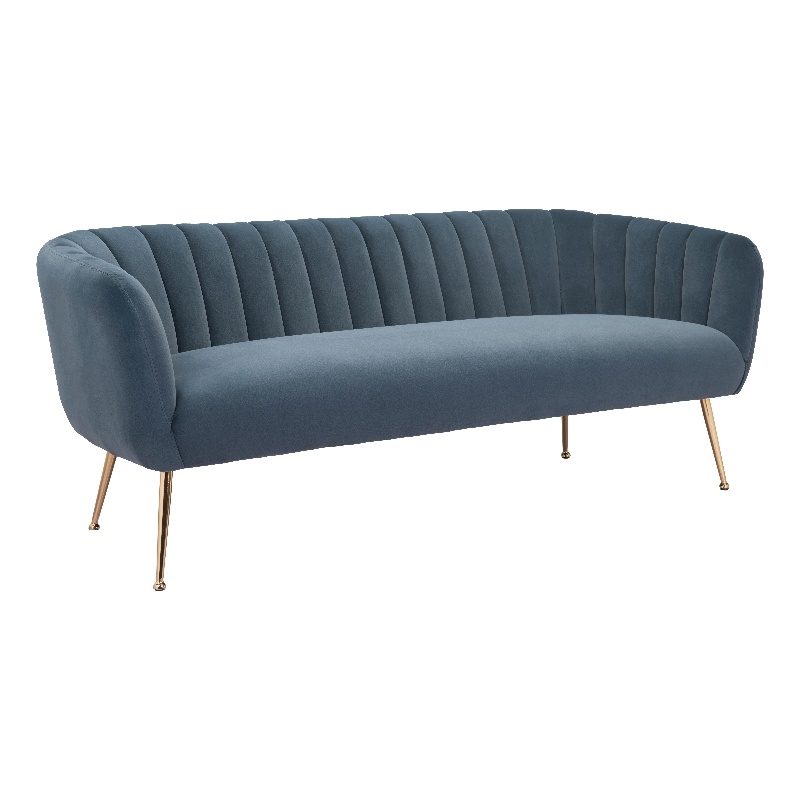 ZUO Deco Modern Polyester Velvet and Stainless Steel Sofa in Gray & Gold