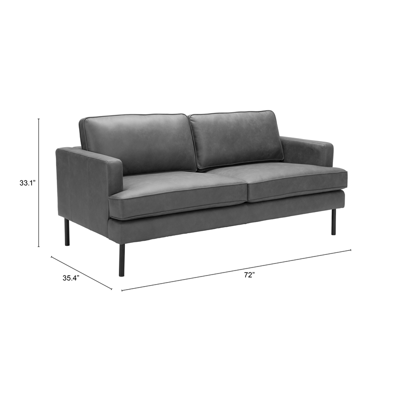 ZUO Decade Modern Polyurethane Upholstered Sofa in Vintage Gray/Black