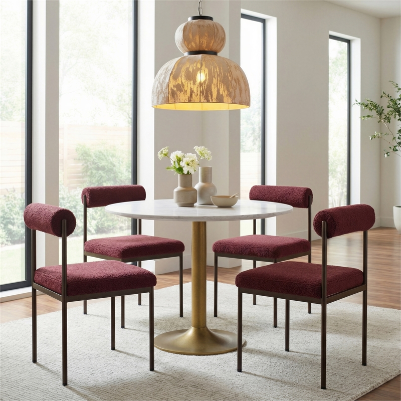ZUO Fullerton Natural Marble Top Round Dining Table in White & Gold