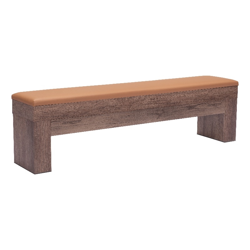 ZUO Bonker Faux Leather Upholstered Storage Bench in Brown