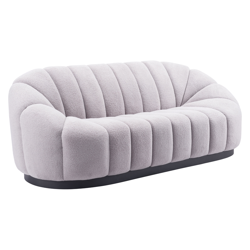 ZUO Bhutan Polyester Shearling Fabric Upholstered Sofa in Light Gray