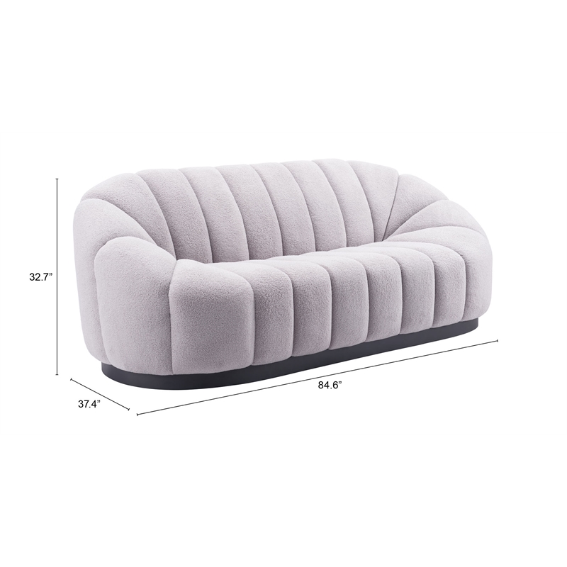 ZUO Bhutan Polyester Shearling Fabric Upholstered Sofa in Light Gray